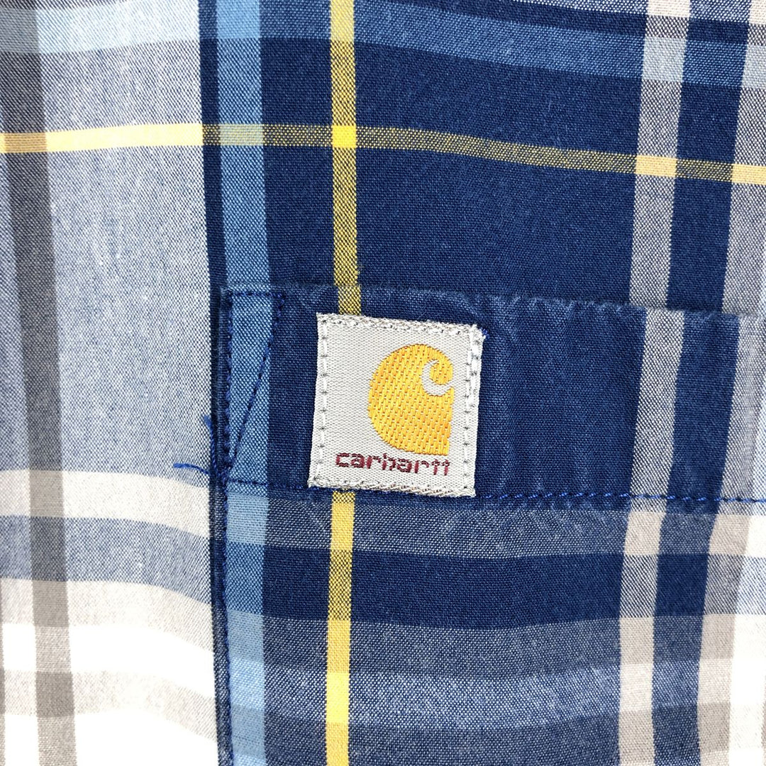 Carhartt RELAXED FIT Check Pattern Button-down Short Sleeve Work Shirt, Men's XXL cotton blue type Vintage Second Hand
