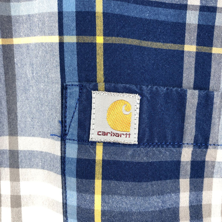 Carhartt RELAXED FIT Check Pattern Button-down Short Sleeve Work Shirt, Men's XXL cotton blue type Vintage Second Hand