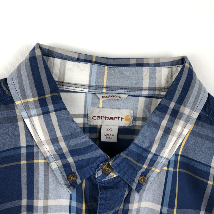 Carhartt RELAXED FIT Check Pattern Button-down Short Sleeve Work Shirt, Men's XXL cotton blue type Vintage Second Hand