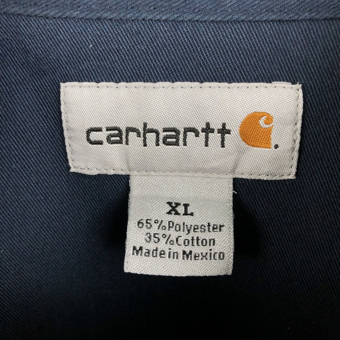 Carhartt back print short-sleeved work shirt, boxy style, men's size XL. polyester navy blue type Vintage Second Hand