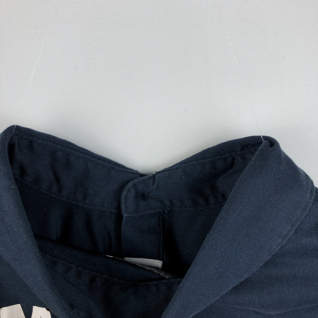Carhartt back print short-sleeved work shirt, boxy style, men's size XL. polyester navy blue type Vintage Second Hand