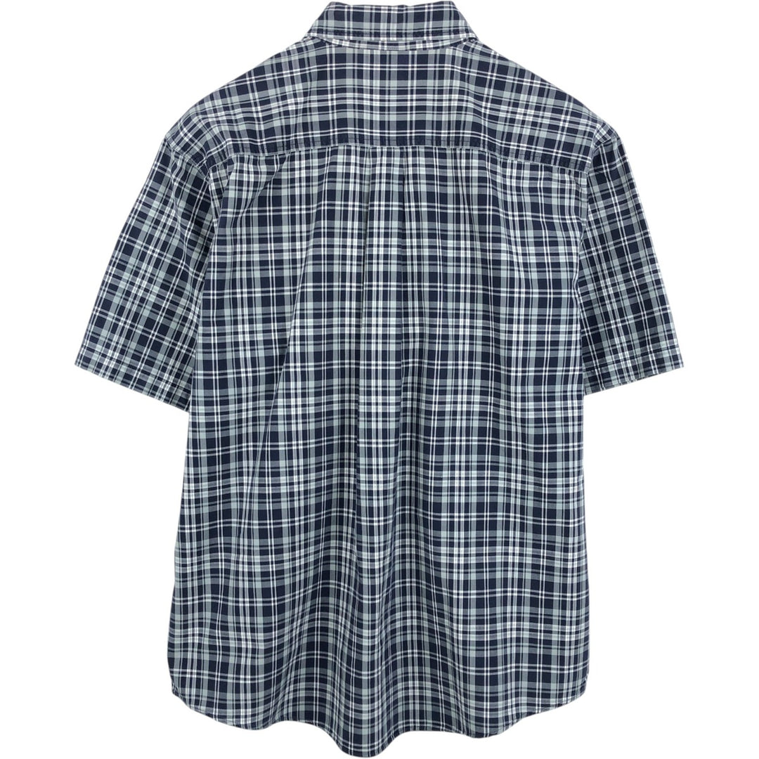 Carhartt Check Pattern Button-down Short Sleeve Work Shirt, Men's Size L cotton navy blue type Vintage Second Hand
