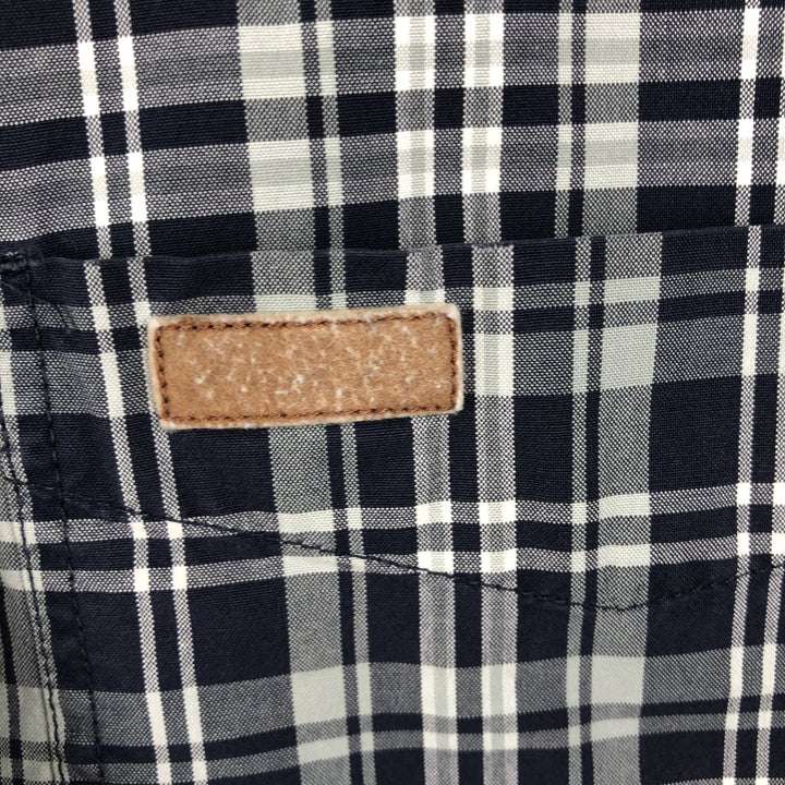 Carhartt Check Pattern Button-down Short Sleeve Work Shirt, Men's Size L cotton navy blue type Vintage Second Hand