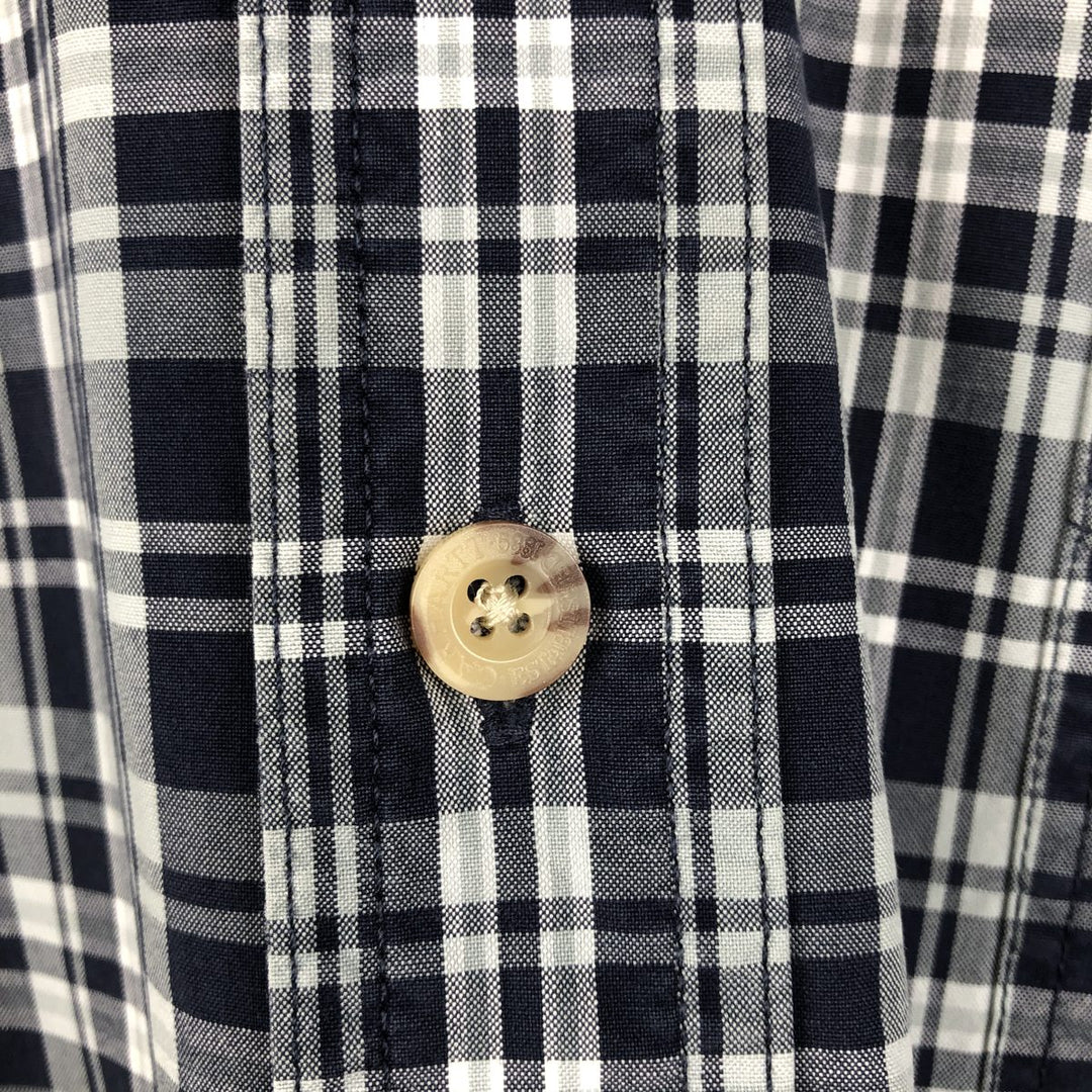 Carhartt Check Pattern Button-down Short Sleeve Work Shirt, Men's Size L cotton navy blue type Vintage Second Hand