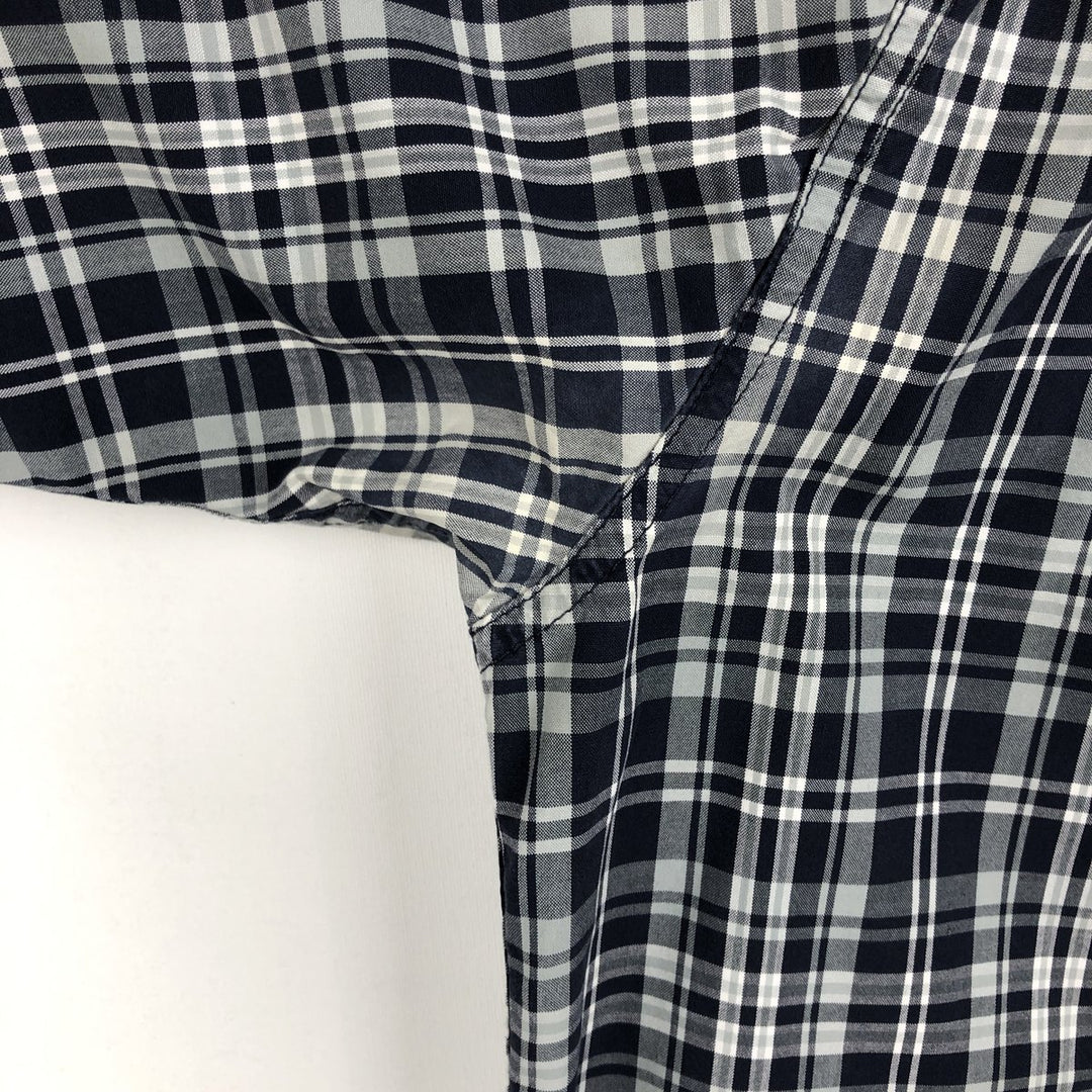 Carhartt Check Pattern Button-down Short Sleeve Work Shirt, Men's Size L cotton navy blue type Vintage Second Hand