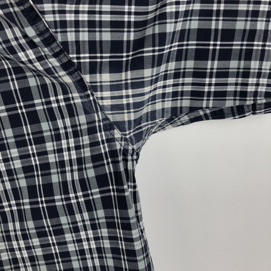 Carhartt Check Pattern Button-down Short Sleeve Work Shirt, Men's Size L cotton navy blue type Vintage Second Hand
