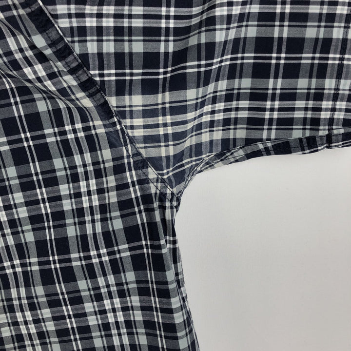 Carhartt Check Pattern Button-down Short Sleeve Work Shirt, Men's Size L cotton navy blue type Vintage Second Hand
