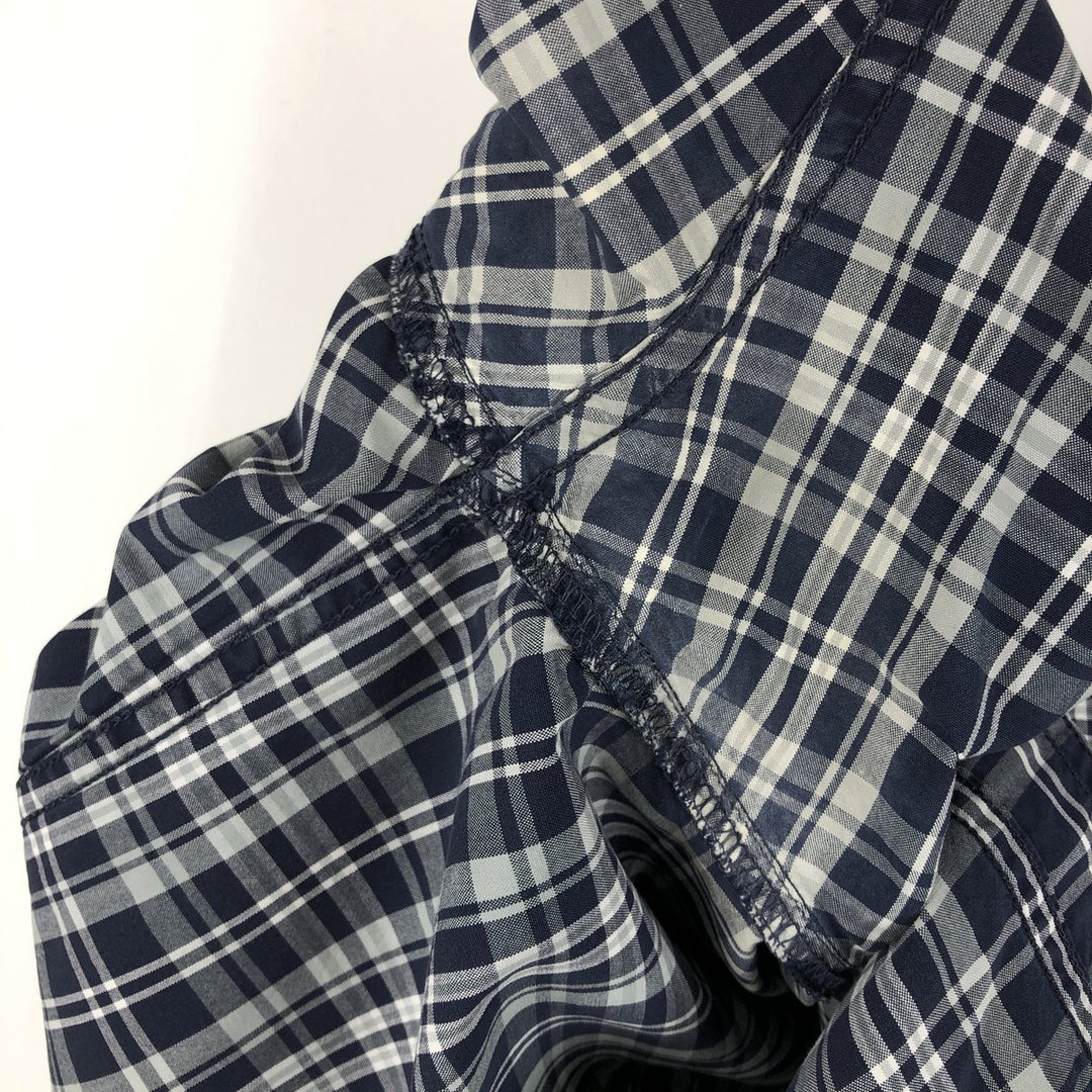 Carhartt Check Pattern Button-down Short Sleeve Work Shirt, Men's Size L cotton navy blue type Vintage Second Hand