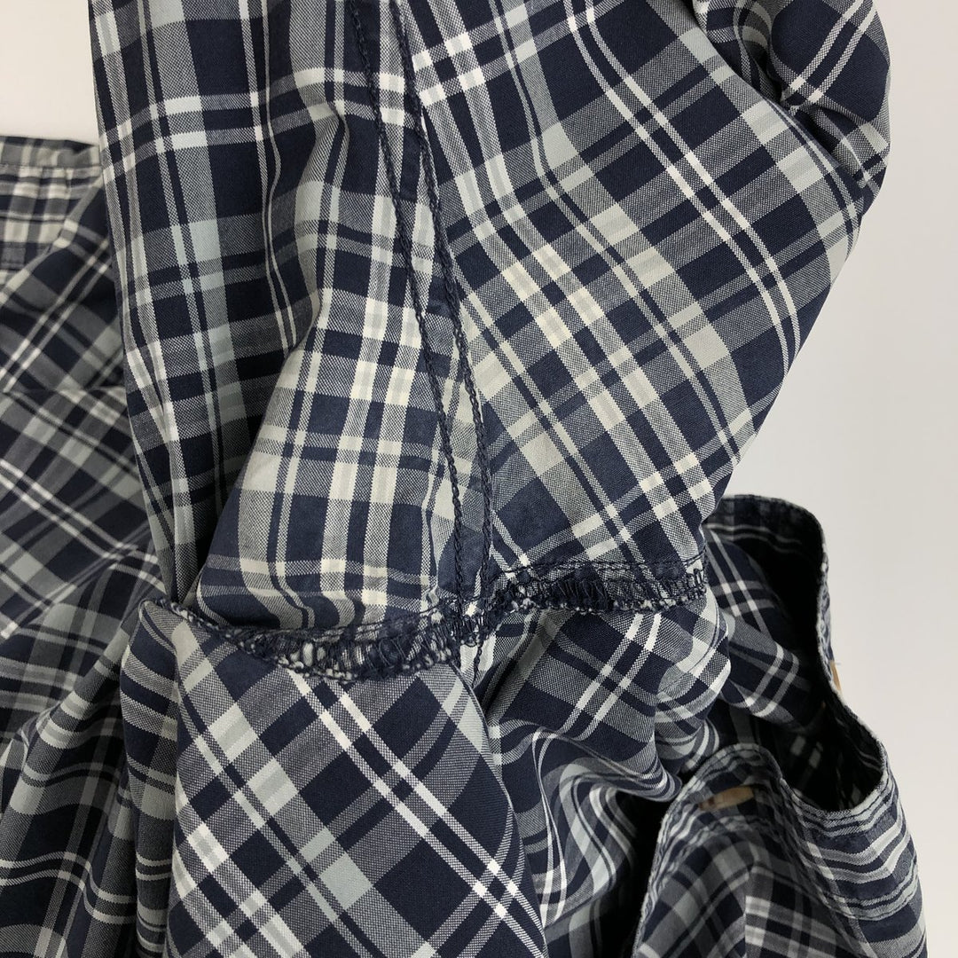 Carhartt Check Pattern Button-down Short Sleeve Work Shirt, Men's Size L cotton navy blue type Vintage Second Hand