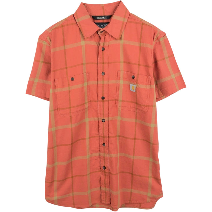Carhartt Relaxed Fit Rugged Flex Check Pattern Short-Sleeve Work Shirt (Men's Size M) cotton orange type Vintage Second Hand