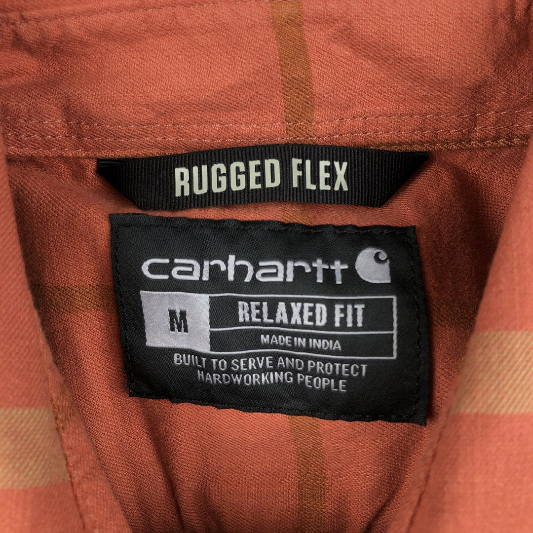 Carhartt Relaxed Fit Rugged Flex Check Pattern Short-Sleeve Work Shirt (Men's Size M) cotton orange type Vintage Second Hand