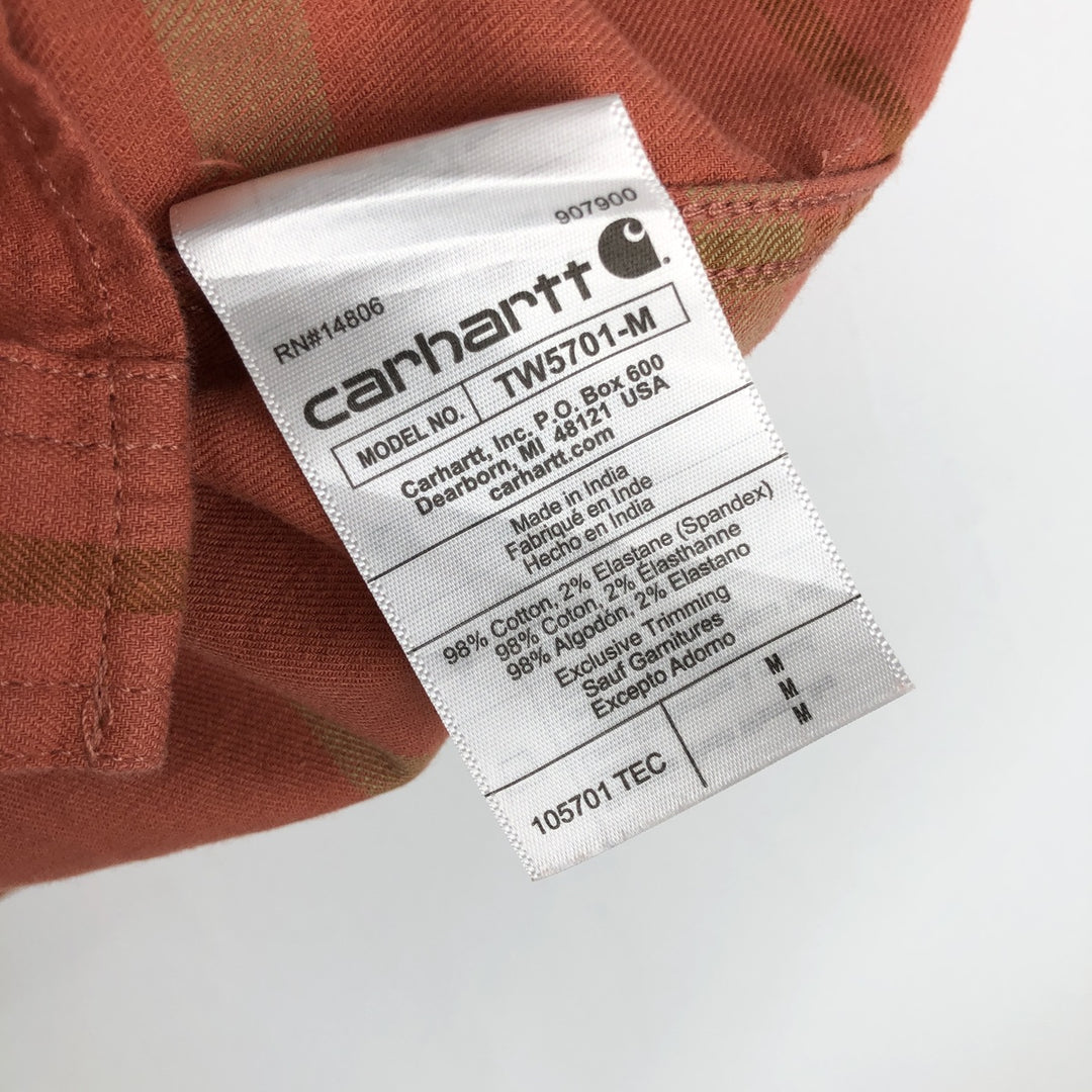 Carhartt Relaxed Fit Rugged Flex Check Pattern Short-Sleeve Work Shirt (Men's Size M) cotton orange type Vintage Second Hand