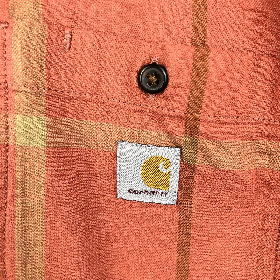 Carhartt Relaxed Fit Rugged Flex Check Pattern Short-Sleeve Work Shirt (Men's Size M) cotton orange type Vintage Second Hand