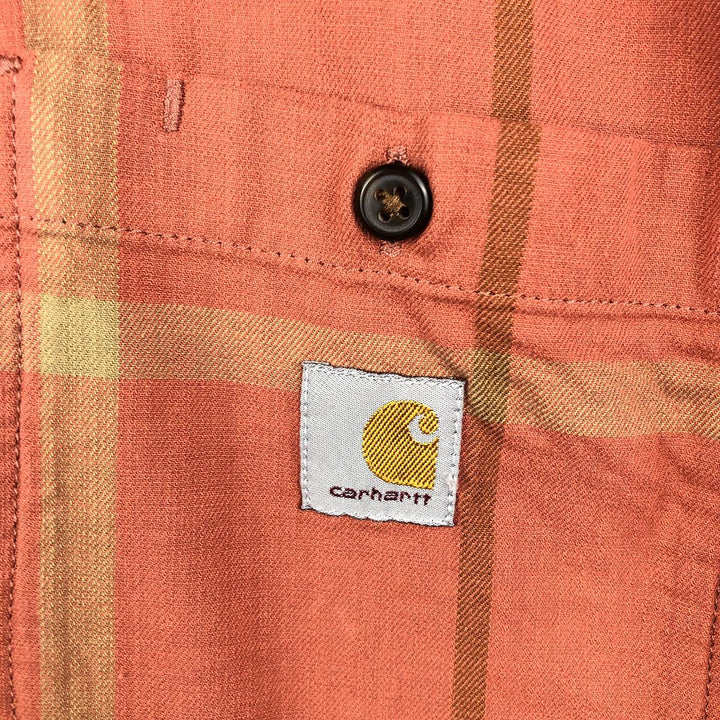Carhartt Relaxed Fit Rugged Flex Check Pattern Short-Sleeve Work Shirt (Men's Size M) cotton orange type Vintage Second Hand