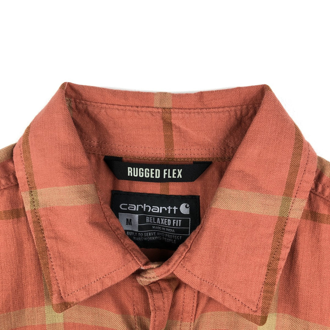 Carhartt Relaxed Fit Rugged Flex Check Pattern Short-Sleeve Work Shirt (Men's Size M) cotton orange type Vintage Second Hand