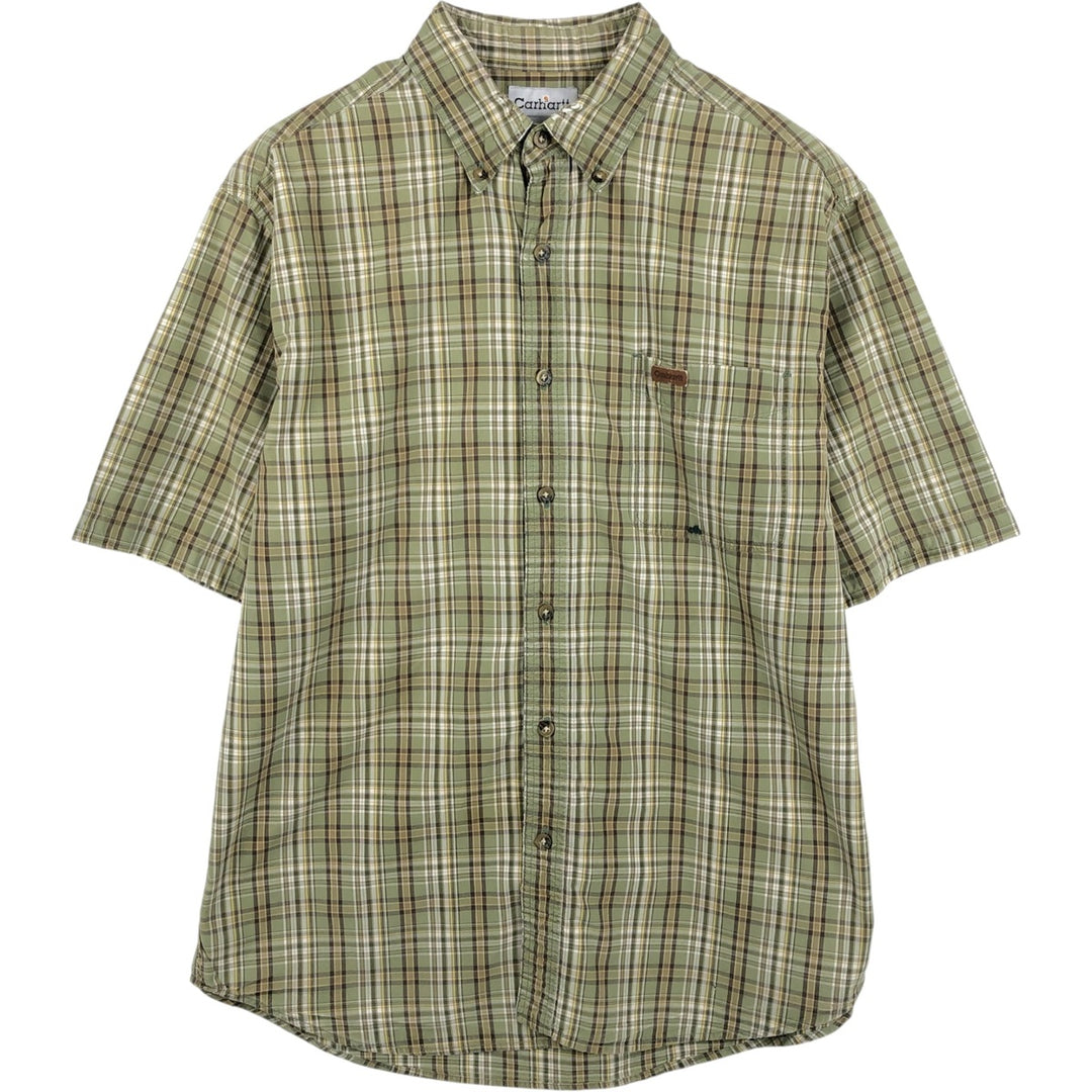 Carhartt Check Pattern Box Shirt Short Sleeve Work Shirt Men's Size L cotton Khaki type Vintage Second Hand