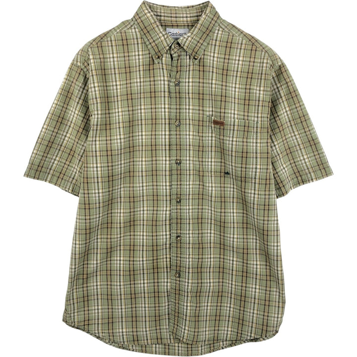Carhartt Check Pattern Box Shirt Short Sleeve Work Shirt Men's Size L cotton Khaki type Vintage Second Hand