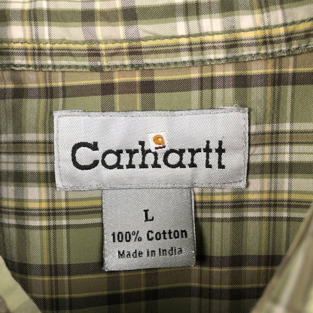 Carhartt Check Pattern Box Shirt Short Sleeve Work Shirt Men's Size L cotton Khaki type Vintage Second Hand