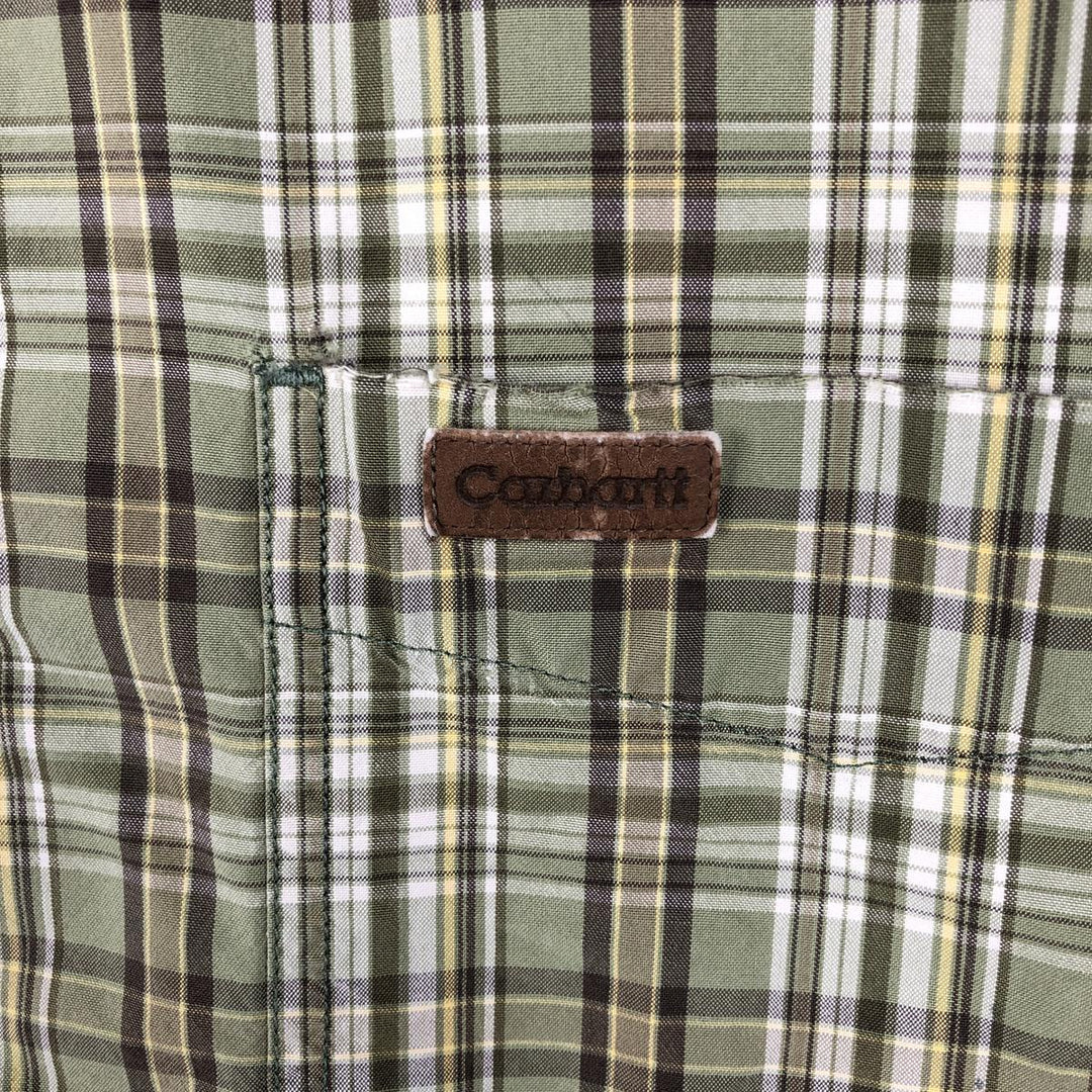 Carhartt Check Pattern Box Shirt Short Sleeve Work Shirt Men's Size L cotton Khaki type Vintage Second Hand