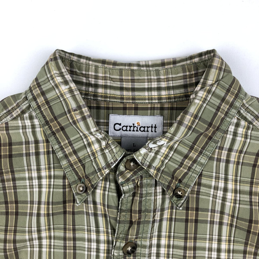 Carhartt Check Pattern Box Shirt Short Sleeve Work Shirt Men's Size L cotton Khaki type Vintage Second Hand
