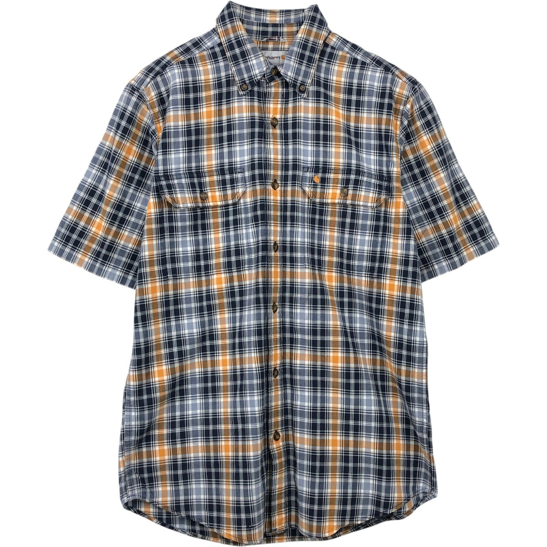 Carhartt Relaxed Fit Check Pattern Short Sleeve Work Shirt, Men's Medium cotton navy blue type Vintage Second Hand