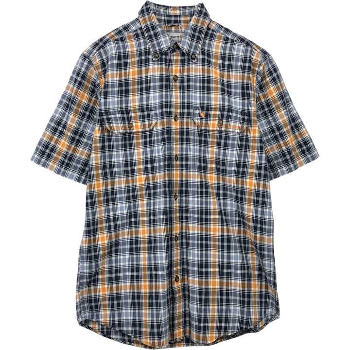 Carhartt Relaxed Fit Check Pattern Short Sleeve Work Shirt, Men's Medium cotton navy blue type Vintage Second Hand