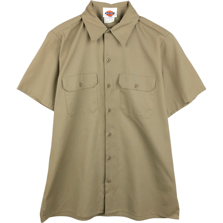 Dickies Short Sleeve Work Shirt Box Shirt Made in USA Men's L size polyester Beige type Vintage Second Hand