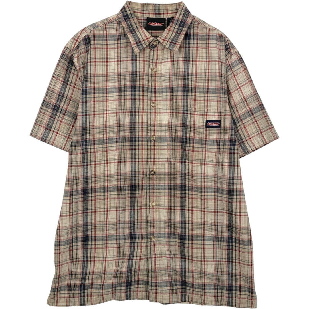 Dickies Check Pattern Short Sleeve Work Shirt Box Shirt Men's M Size cotton Beige type Vintage Second Hand