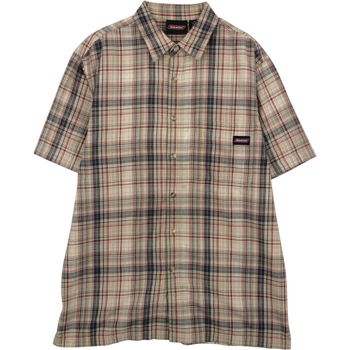 Dickies Check Pattern Short Sleeve Work Shirt Box Shirt Men's M Size cotton Beige type Vintage Second Hand