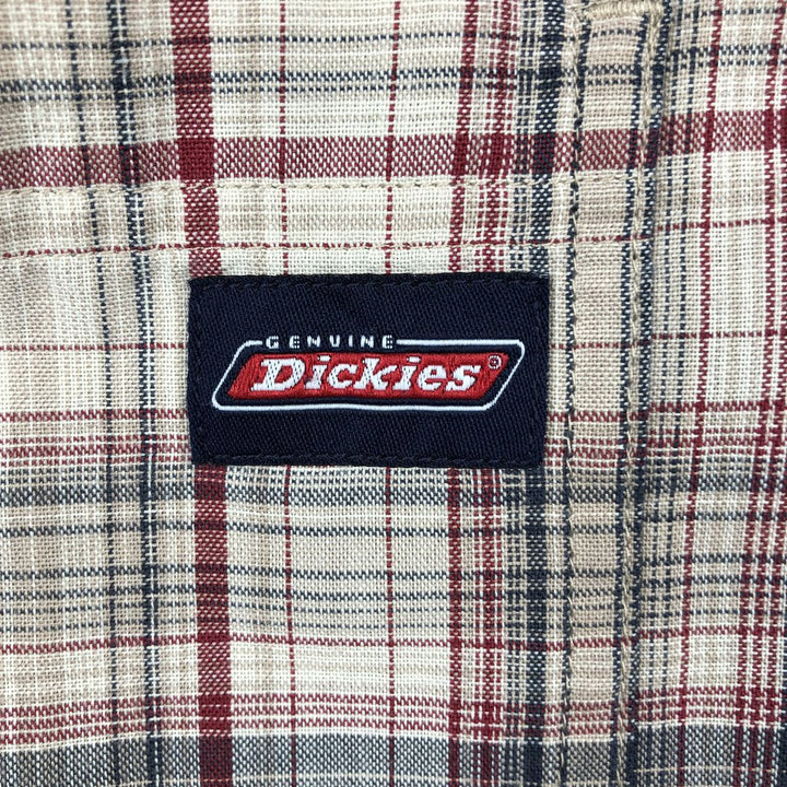 Dickies Check Pattern Short Sleeve Work Shirt Box Shirt Men's M Size cotton Beige type Vintage Second Hand