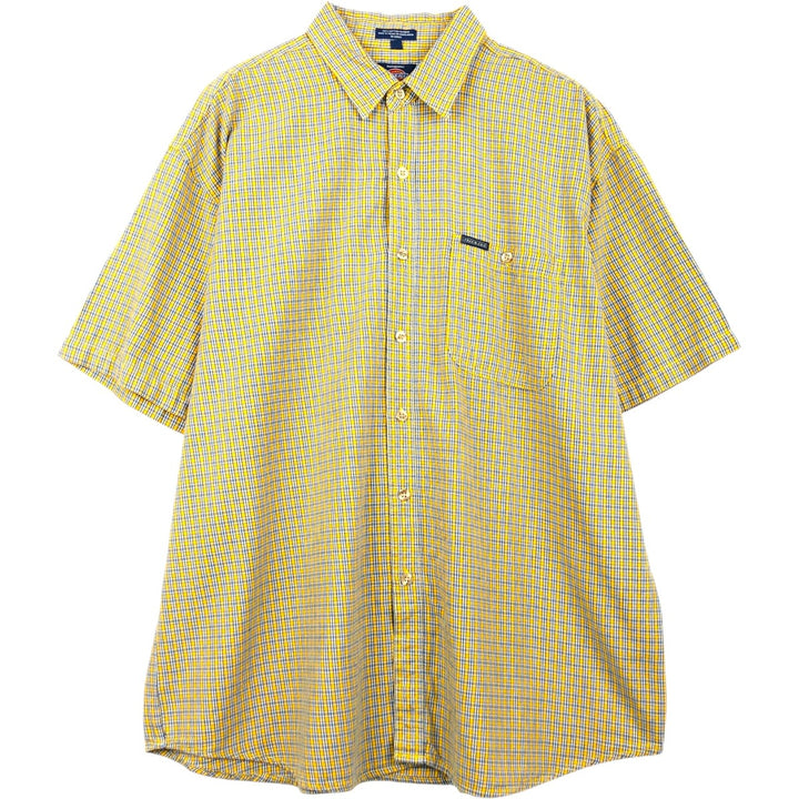 Dickies Check Pattern Short Sleeve Work Shirt Men's XL cotton yellow type Vintage Second Hand