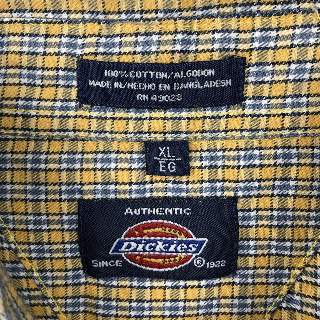 Dickies Check Pattern Short Sleeve Work Shirt Men's XL cotton yellow type Vintage Second Hand