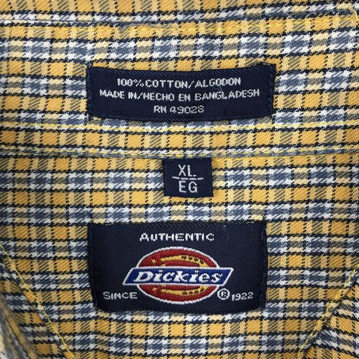 Dickies Check Pattern Short Sleeve Work Shirt Men's XL cotton yellow type Vintage Second Hand
