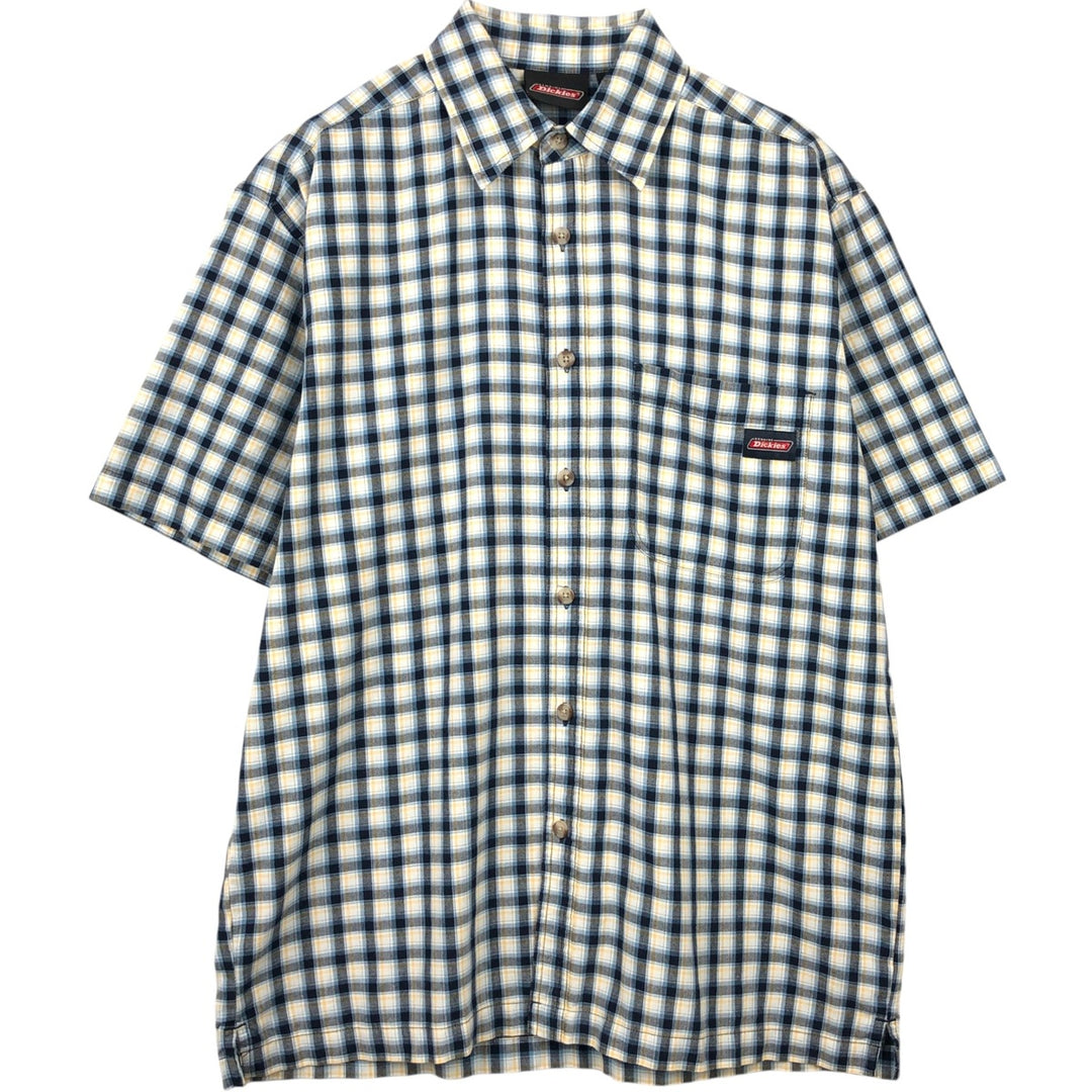 Dickies Check Pattern Short Sleeve Work Shirt Box Shirt Men's M Size cotton navy blue type Vintage Second Hand