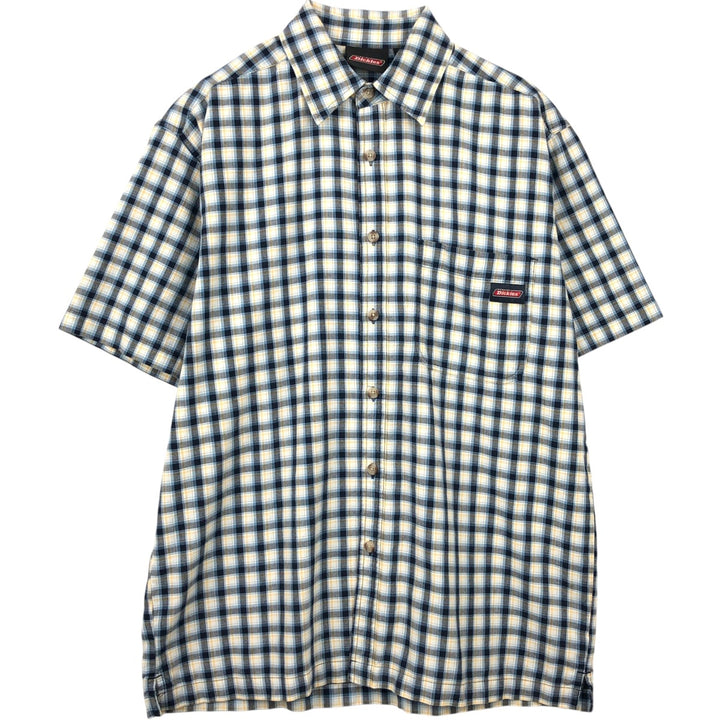 Dickies Check Pattern Short Sleeve Work Shirt Box Shirt Men's M Size cotton navy blue type Vintage Second Hand