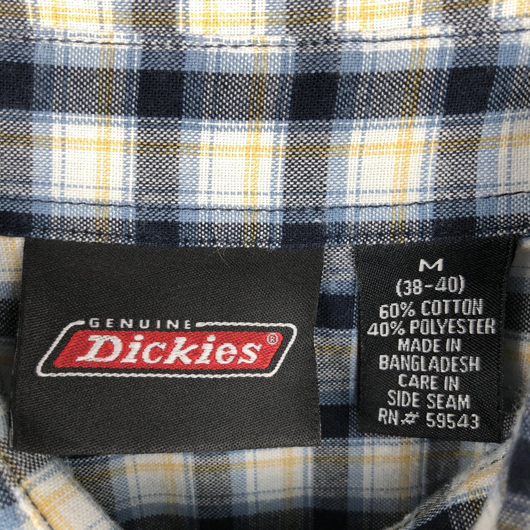 Dickies Check Pattern Short Sleeve Work Shirt Box Shirt Men's M Size cotton navy blue type Vintage Second Hand