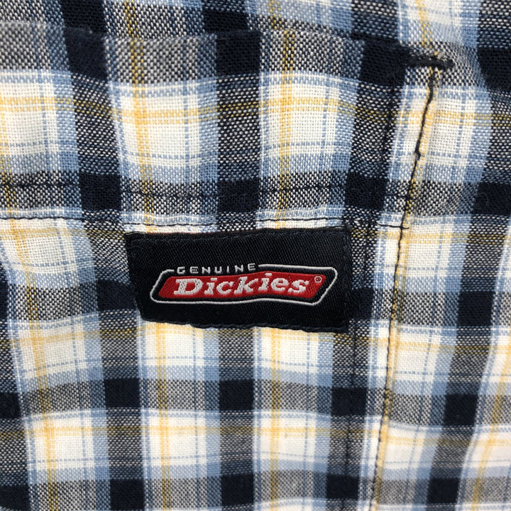 Dickies Check Pattern Short Sleeve Work Shirt Box Shirt Men's M Size cotton navy blue type Vintage Second Hand