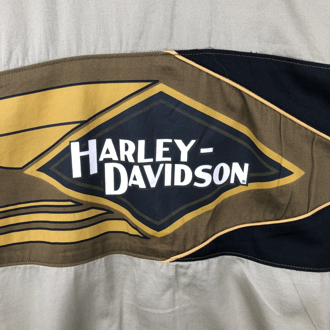 Harley-Davidson Hidden Button-Down Back Logo Short-Sleeve Work Shirt, Boxy Shirt, Men's Size M (approx.) cotton Khaki type Vintage Second Hand