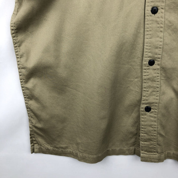 Harley-Davidson Hidden Button-Down Back Logo Short-Sleeve Work Shirt, Boxy Shirt, Men's Size M (approx.) cotton Khaki type Vintage Second Hand