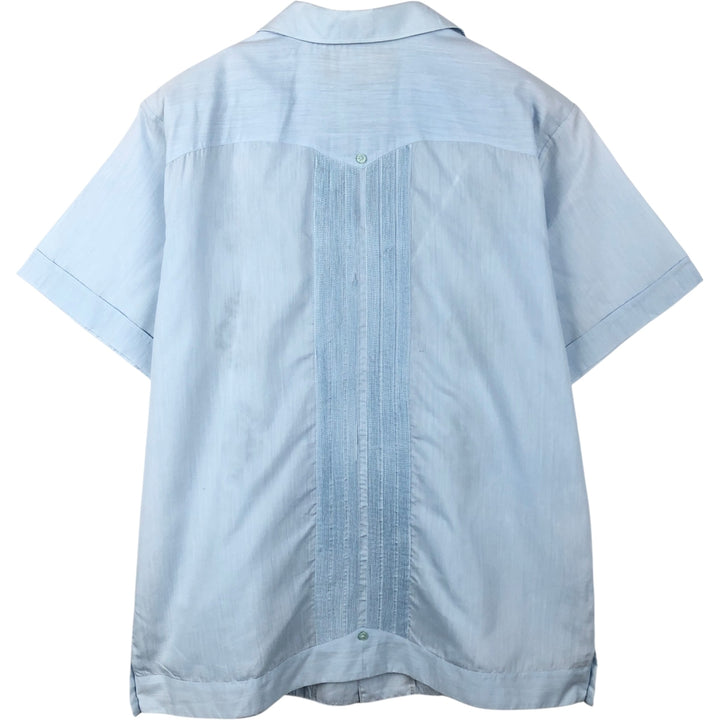 Guayateca Short-Sleeve Open-Collar Mexican Shirt, Cuban Shirt, Boxy Shirt, Men's Size XL polyester Blue type light blue Vintage Second Hand