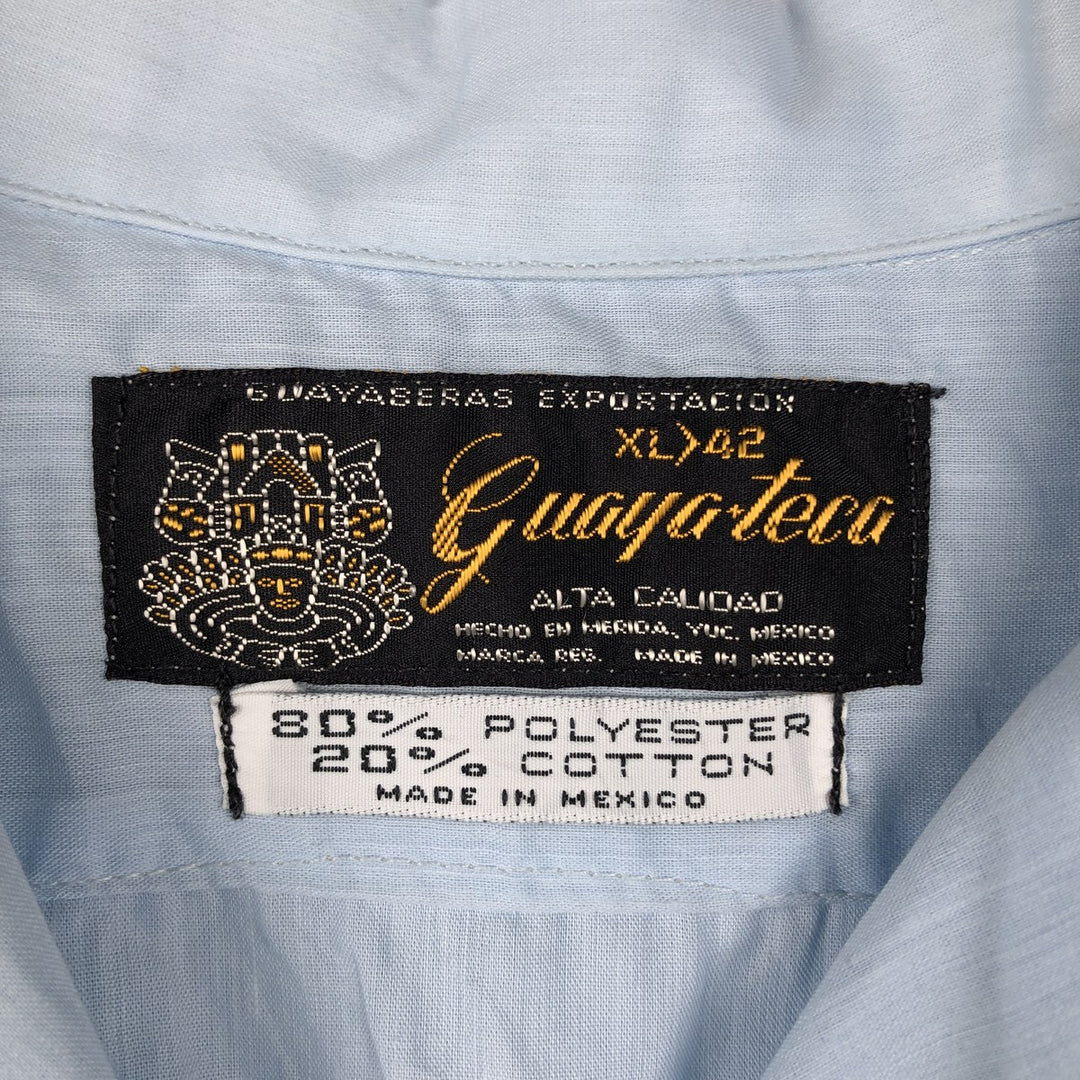 Guayateca Short-Sleeve Open-Collar Mexican Shirt, Cuban Shirt, Boxy Shirt, Men's Size XL polyester Blue type light blue Vintage Second Hand