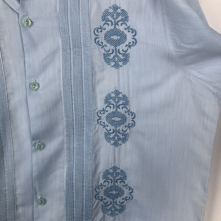 Guayateca Short-Sleeve Open-Collar Mexican Shirt, Cuban Shirt, Boxy Shirt, Men's Size XL polyester Blue type light blue Vintage Second Hand
