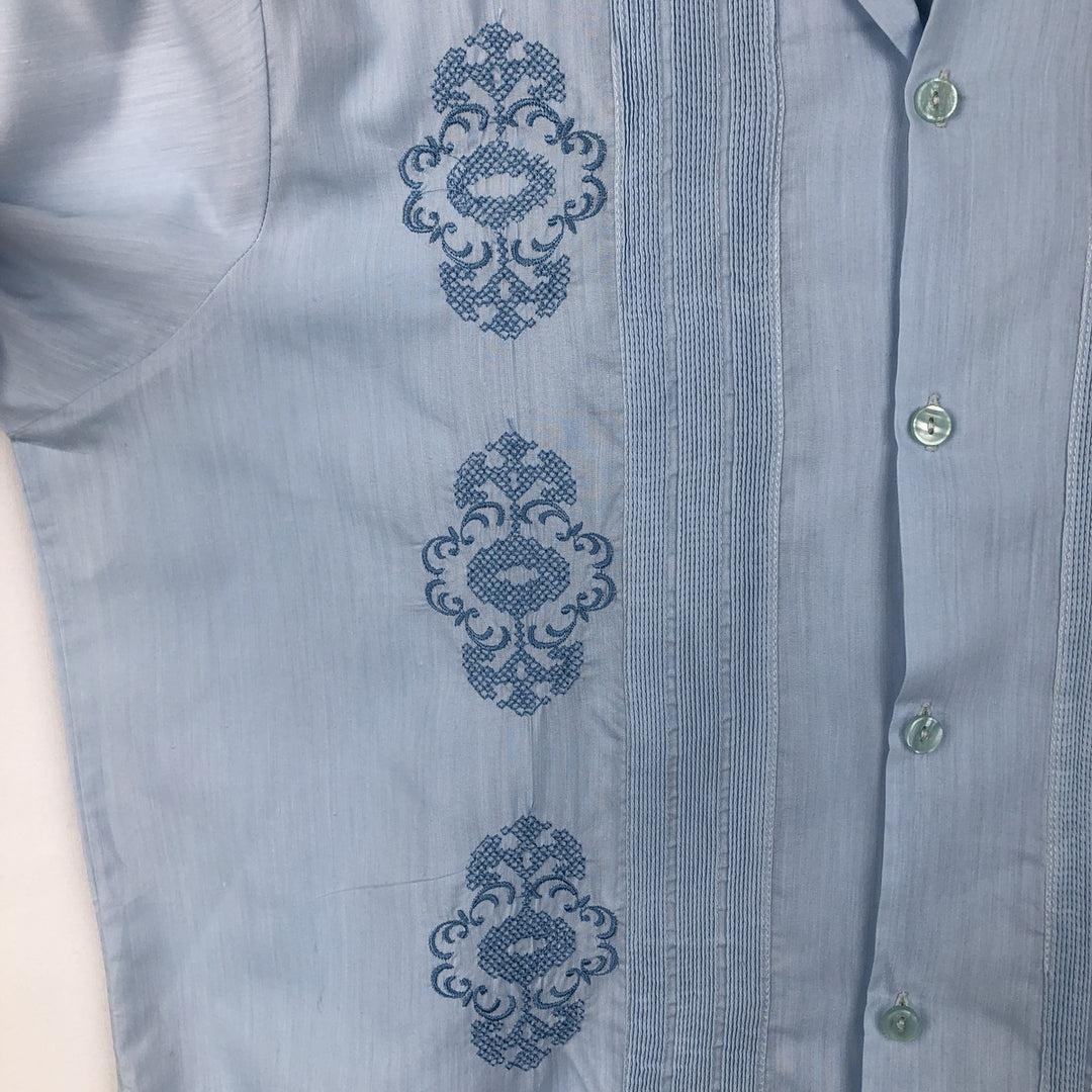 Guayateca Short-Sleeve Open-Collar Mexican Shirt, Cuban Shirt, Boxy Shirt, Men's Size XL polyester Blue type light blue Vintage Second Hand