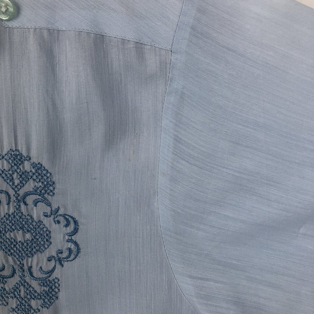 Guayateca Short-Sleeve Open-Collar Mexican Shirt, Cuban Shirt, Boxy Shirt, Men's Size XL polyester Blue type light blue Vintage Second Hand
