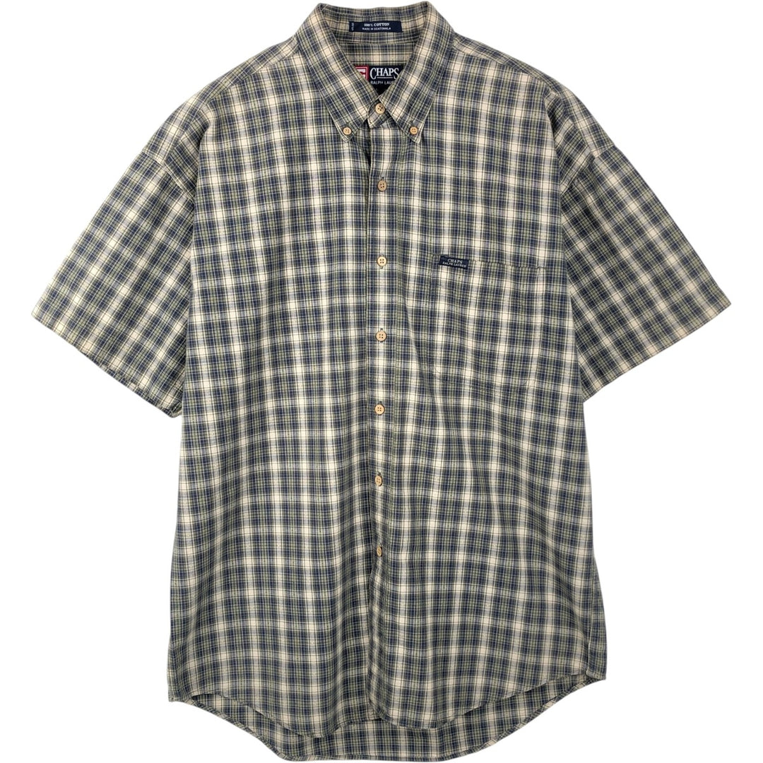 Ralph Lauren CHAPS short sleeve button down check shirt men's size L cotton green type Vintage Second Hand