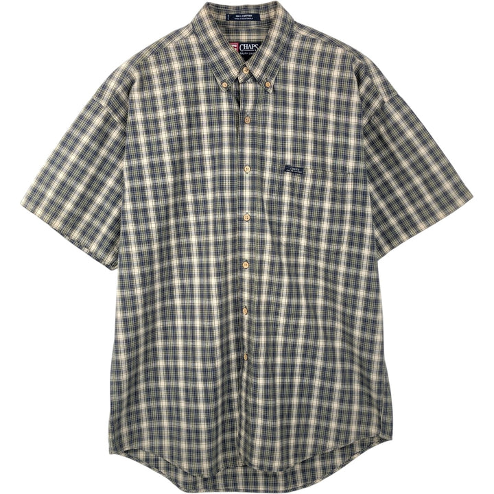 Ralph Lauren CHAPS short sleeve button down check shirt men's size L cotton green type Vintage Second Hand