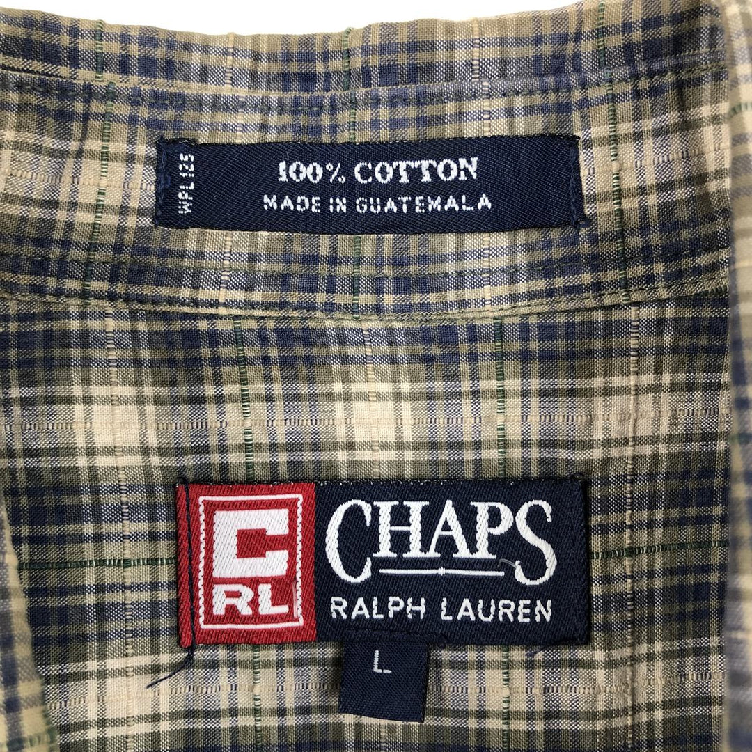 Ralph Lauren CHAPS short sleeve button down check shirt men's size L cotton green type Vintage Second Hand