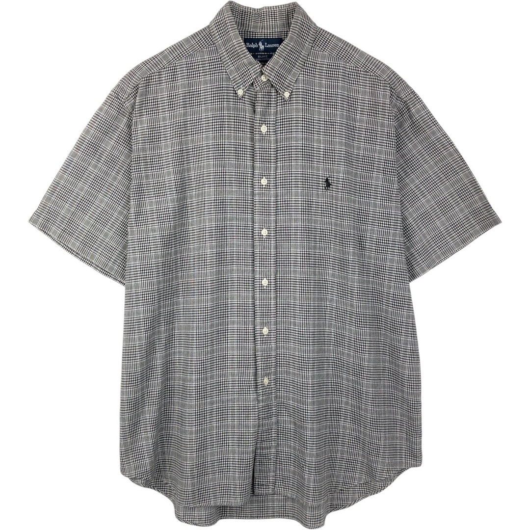 Ralph Lauren BLAKE short sleeve button down check shirt, men's size L cotton black type Vintage Second Hand
