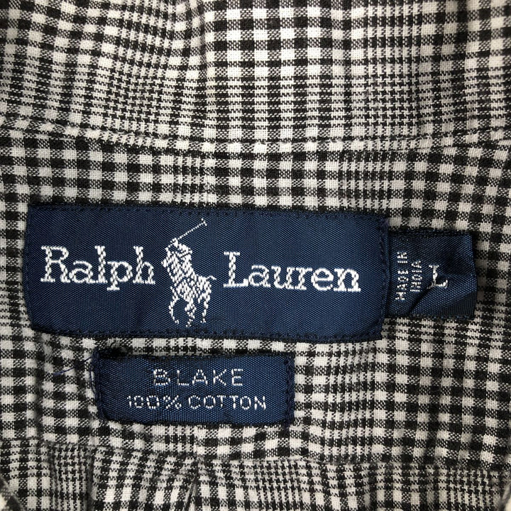 Ralph Lauren BLAKE short sleeve button down check shirt, men's size L cotton black type Vintage Second Hand
