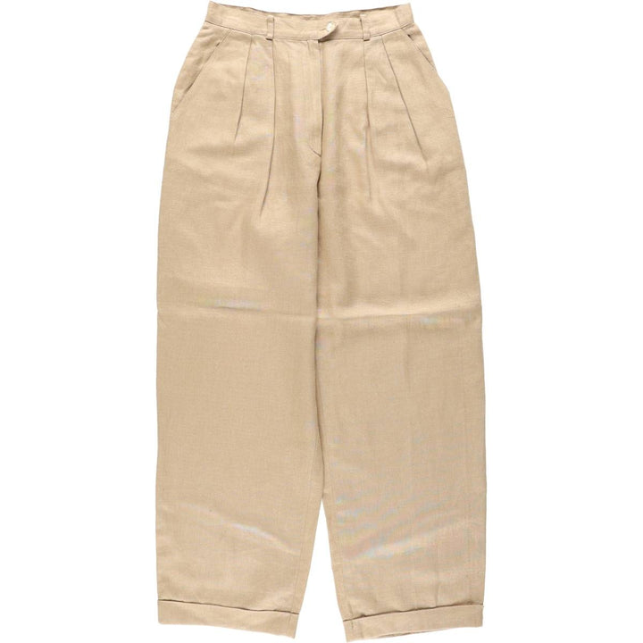 Ralph Lauren LAUREN Two-pleat Linen Pants/Slacks, Women's Size M (W26 equivalent) linen Beige type Vintage Second Hand